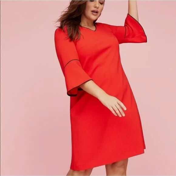 LANE BRYANT Red Crepe Dress Bell Sleeves - Size 20 - Picture 1 of 8